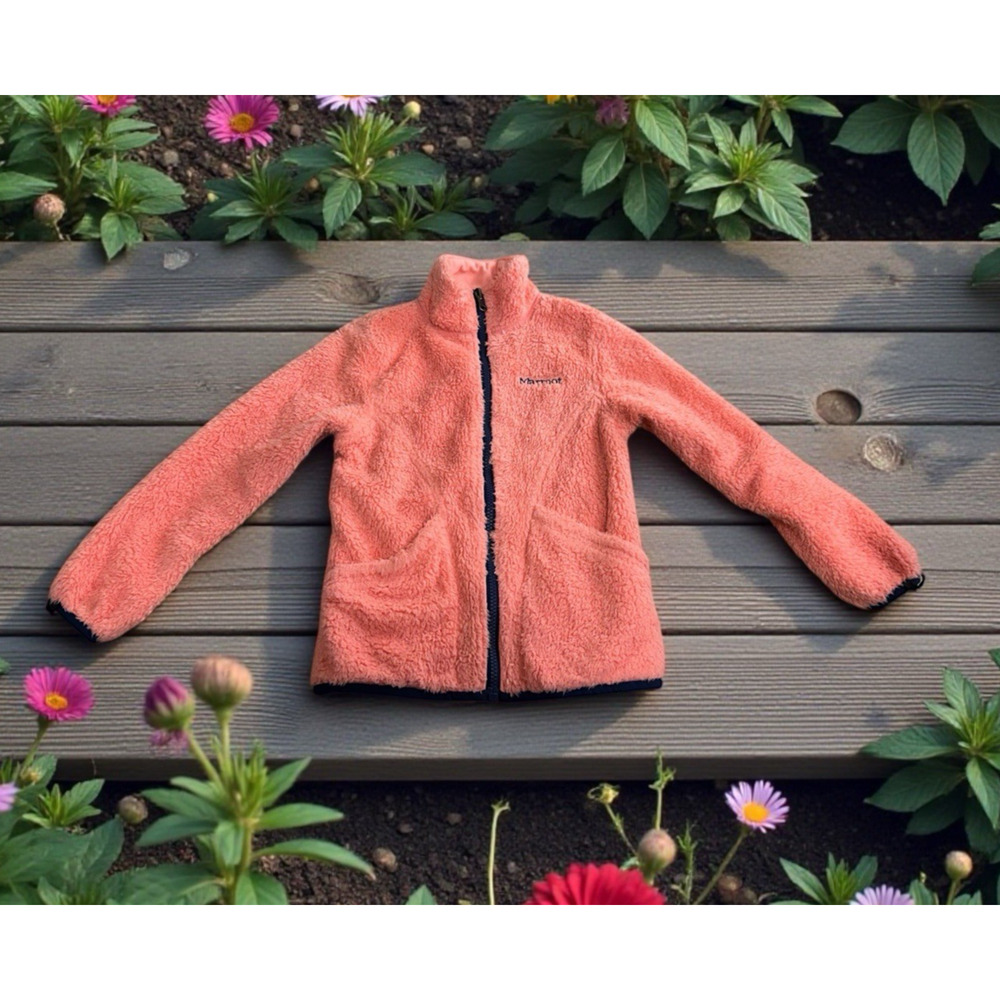 Girl's Marmot Sherpa Jacket Sz XS (4-6) Coral Full Zip Warm Pockets Outerwear